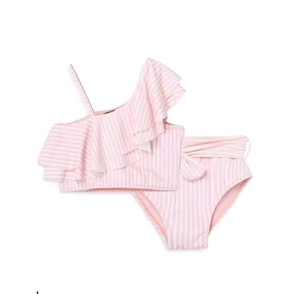 Habitual Girl's Pink Striped Ruffled Bikini 2 Pc Set Swimwear Swim Size 16 NWT